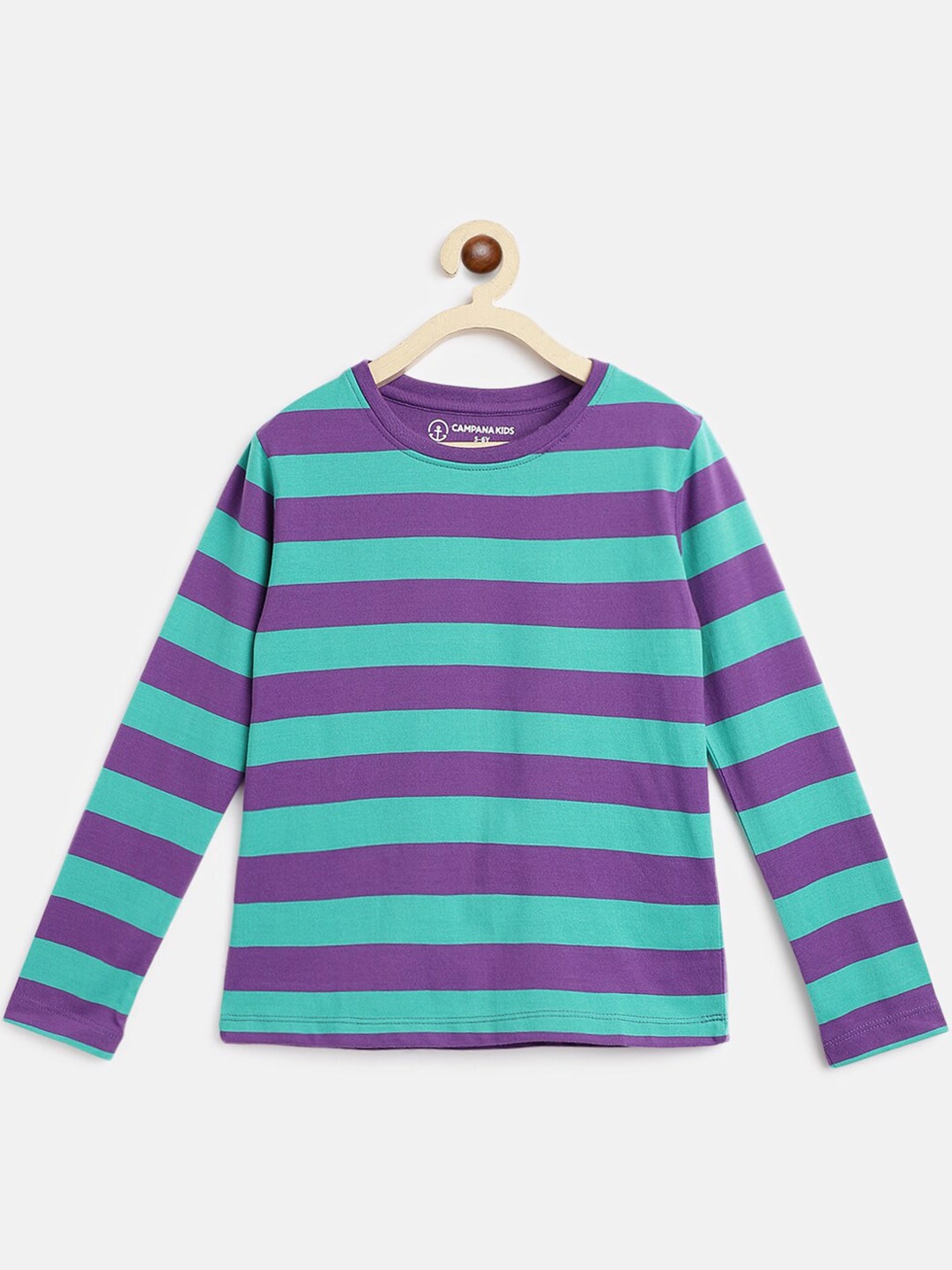 

Campana Girls Striped Long Sleeve Cotton T-shirt, Purple