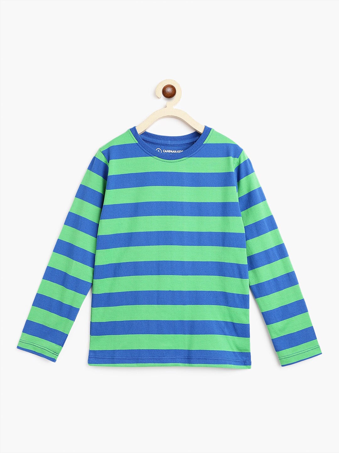 

Campana Boys Striped Long Sleeve Round Neck Cotton T-shirt, Blue