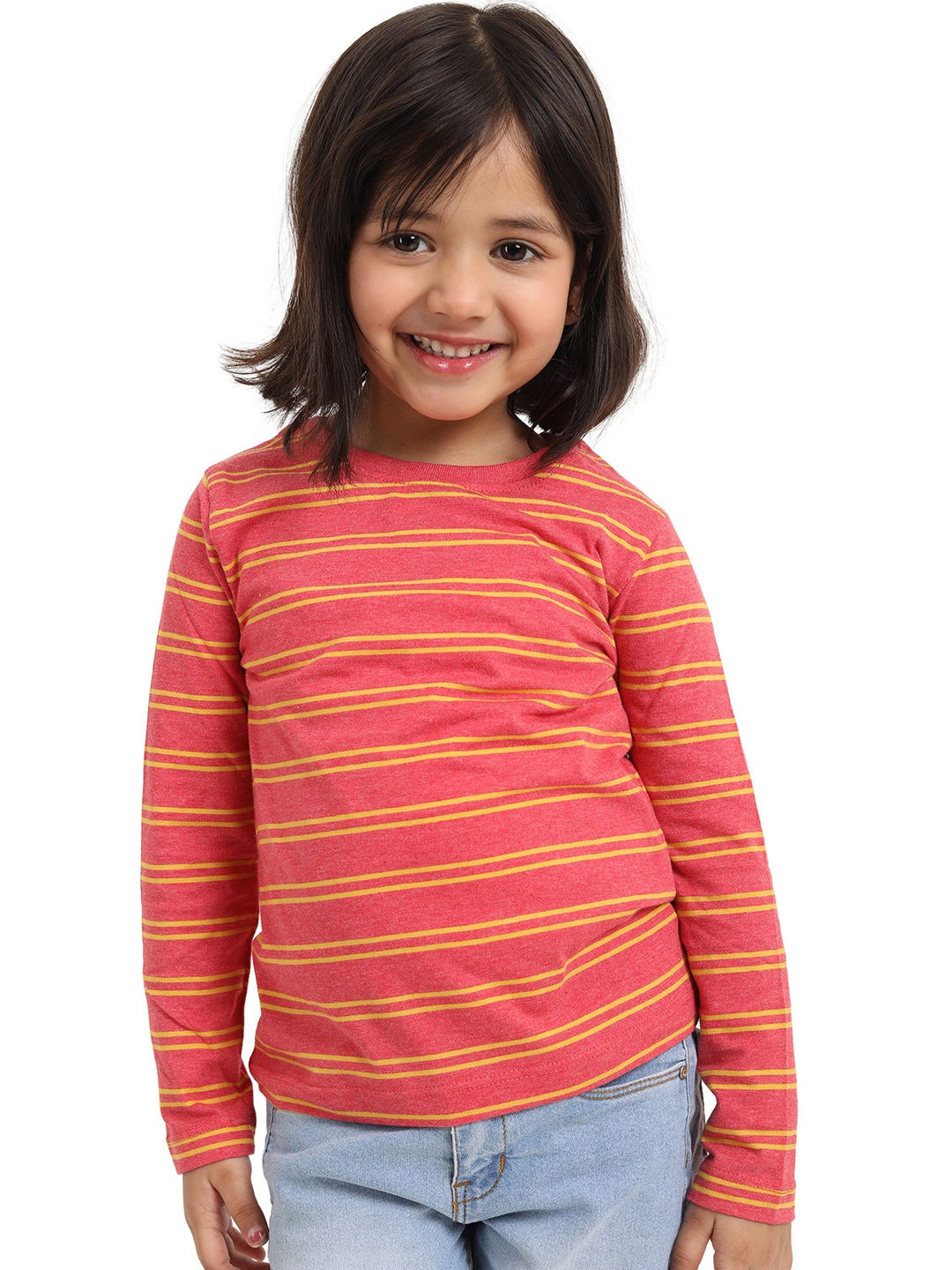 

Campana Girls Striped Long Sleeve Cotton T-shirt, Peach