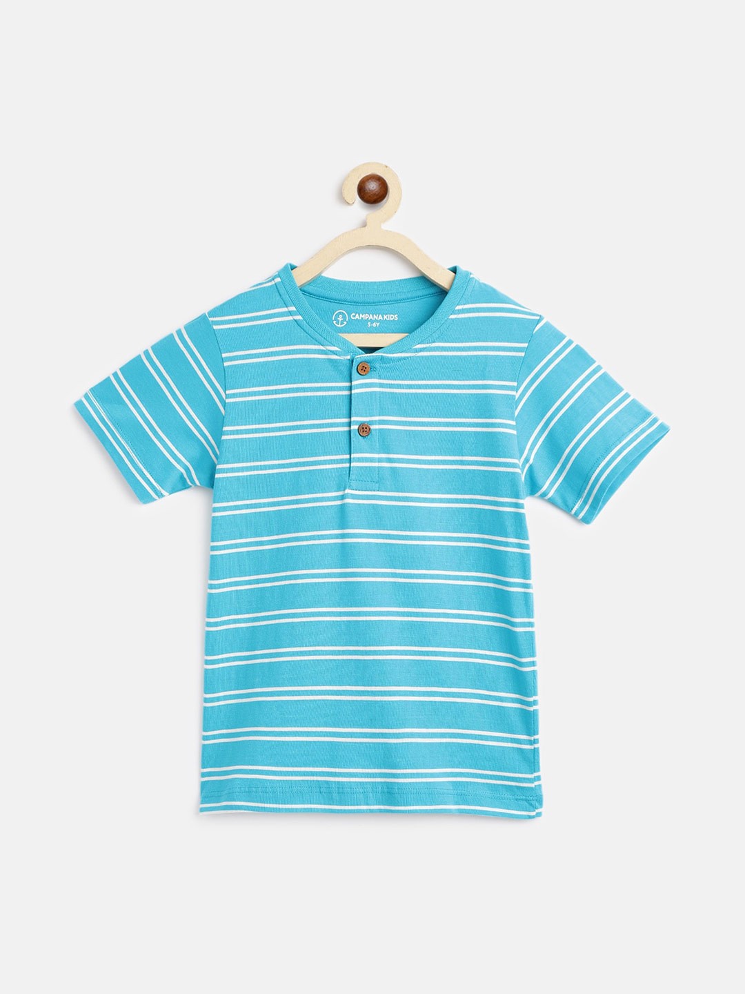 

Campana Boys Striped Henley Neck Cotton T-shirt, Blue