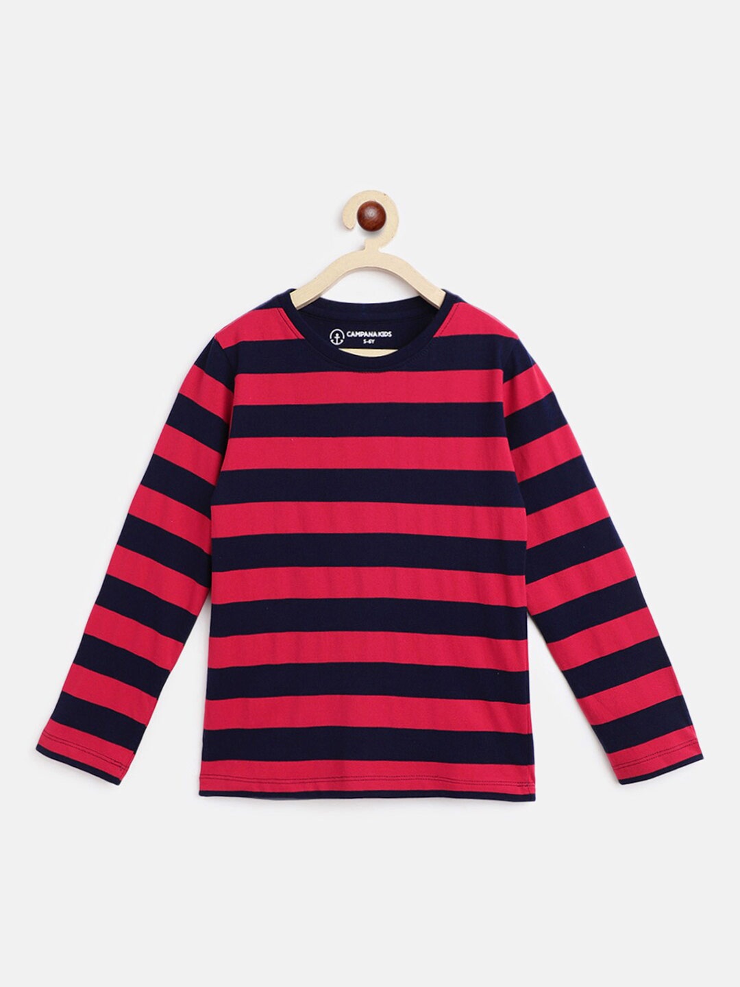 

Campana Boys Striped Long Sleeves Cotton T-shirt, Red