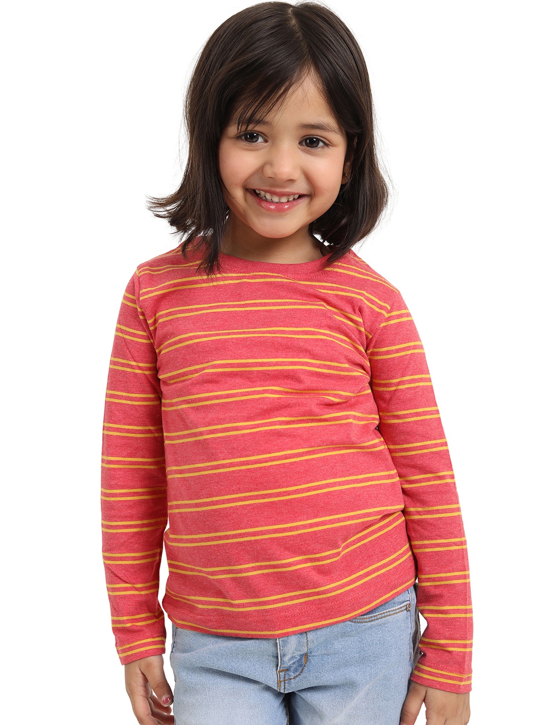 

Campana Girls Striped Cotton T-shirt, Peach