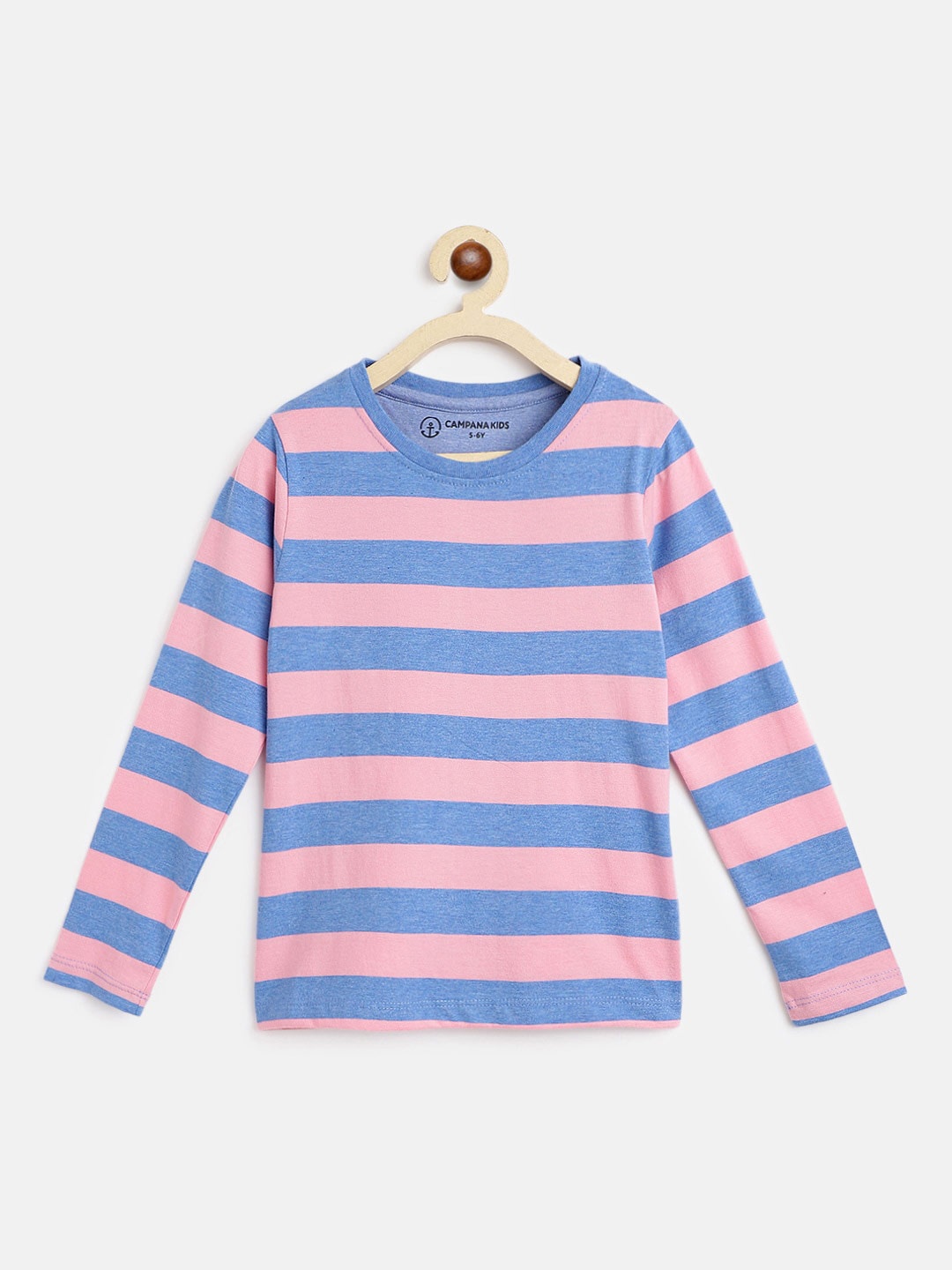 

Campana Girls Striped Long Sleeves Cotton T-shirt, Pink
