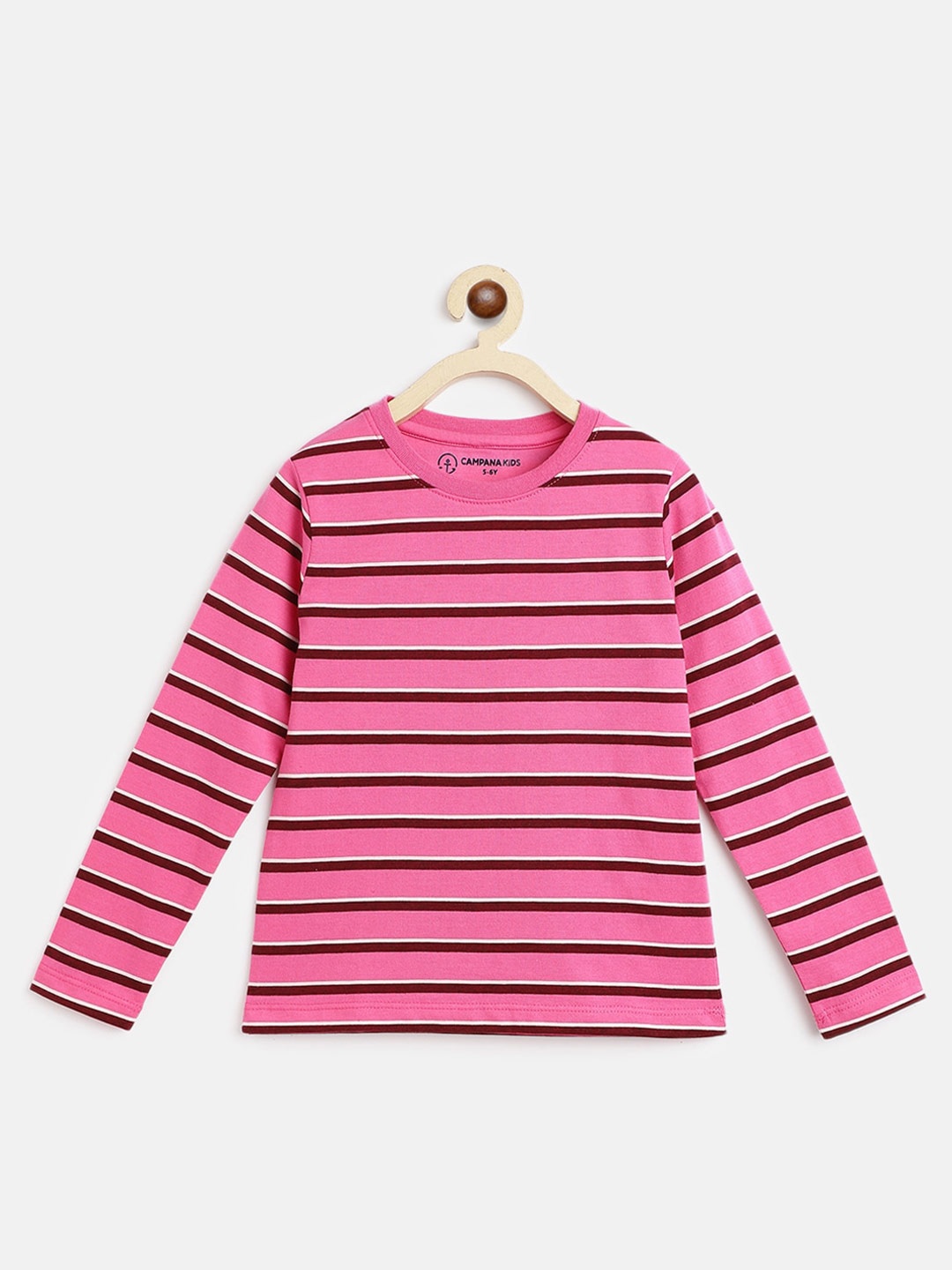 

Campana Girls Striped Long Sleeve Cotton T-shirt, Pink