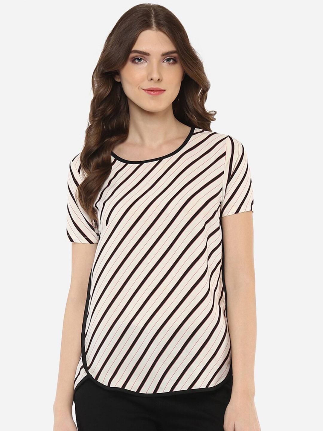

Porsorte Striped Georgette Top, Beige