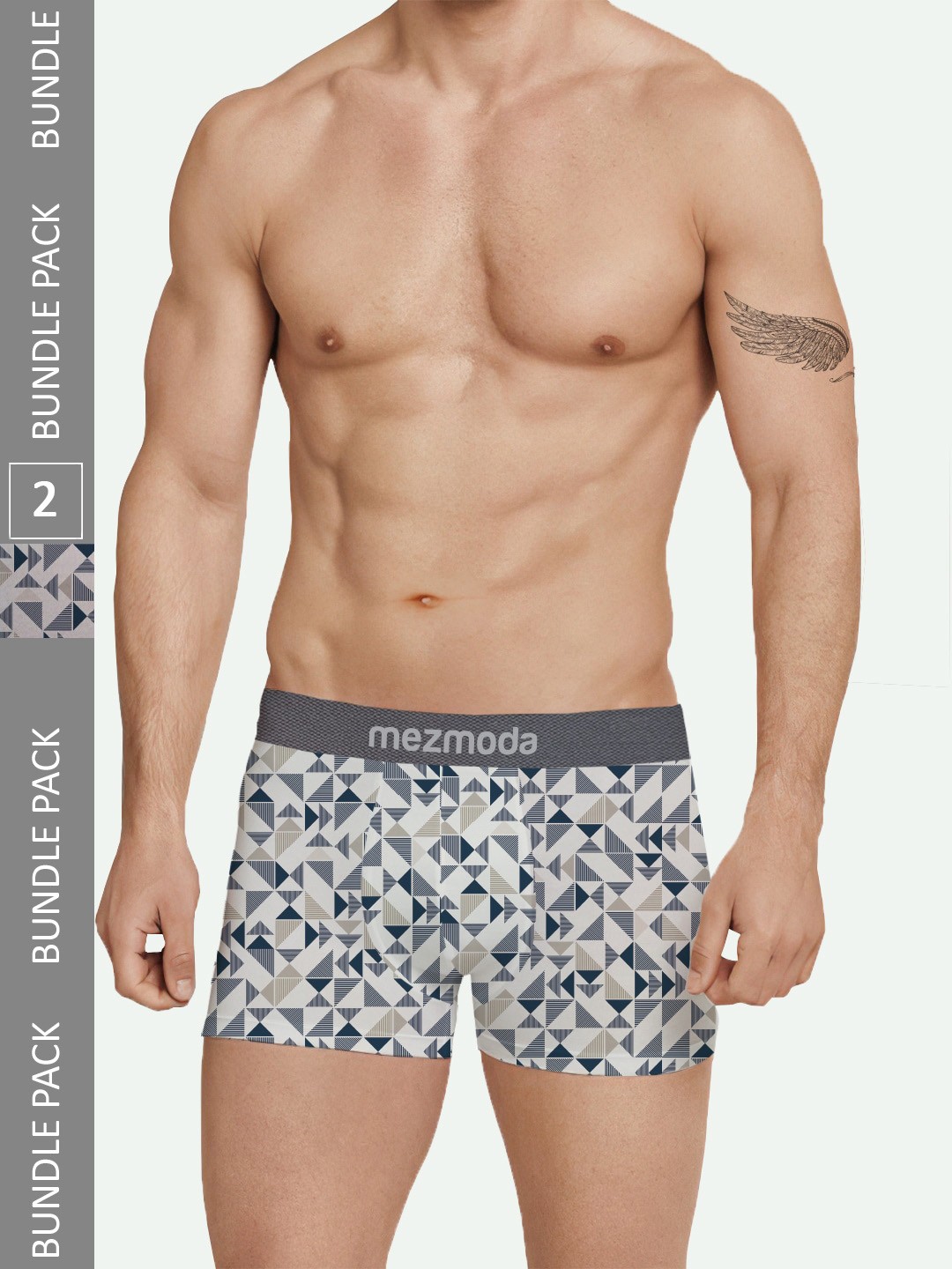 

mezmoda Men Pack Of 2 Mid-Rise Ultra Soft Breathable Premium Printed Trunk MZMBX1-1033, Grey