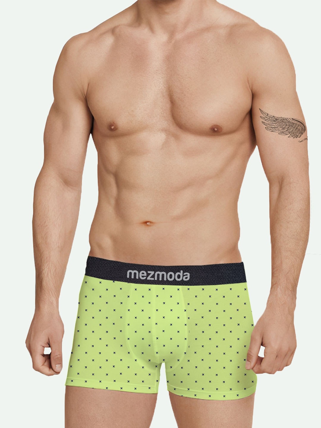 

mezmoda Men Pack Of 2 Mid-Rise Ultra Soft Breathable Premium Printed Trunk MZMBX1-1055, Lime green