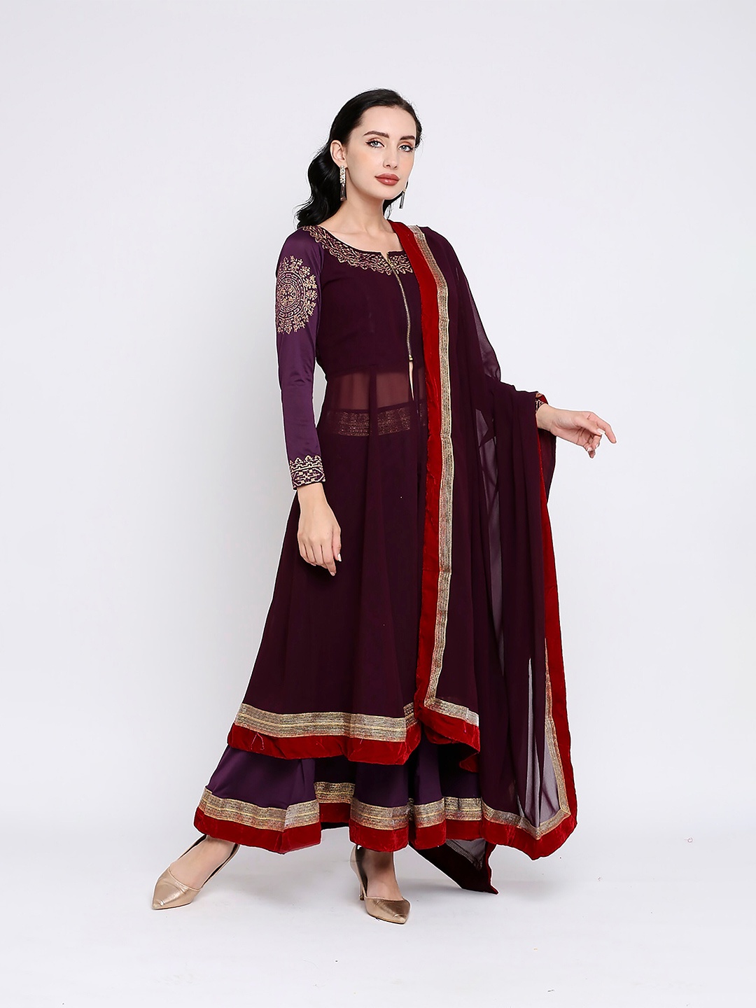 

Ira Soleil Printed Ready to Wear Lehenga & Blouse With Dupatta, Burgundy