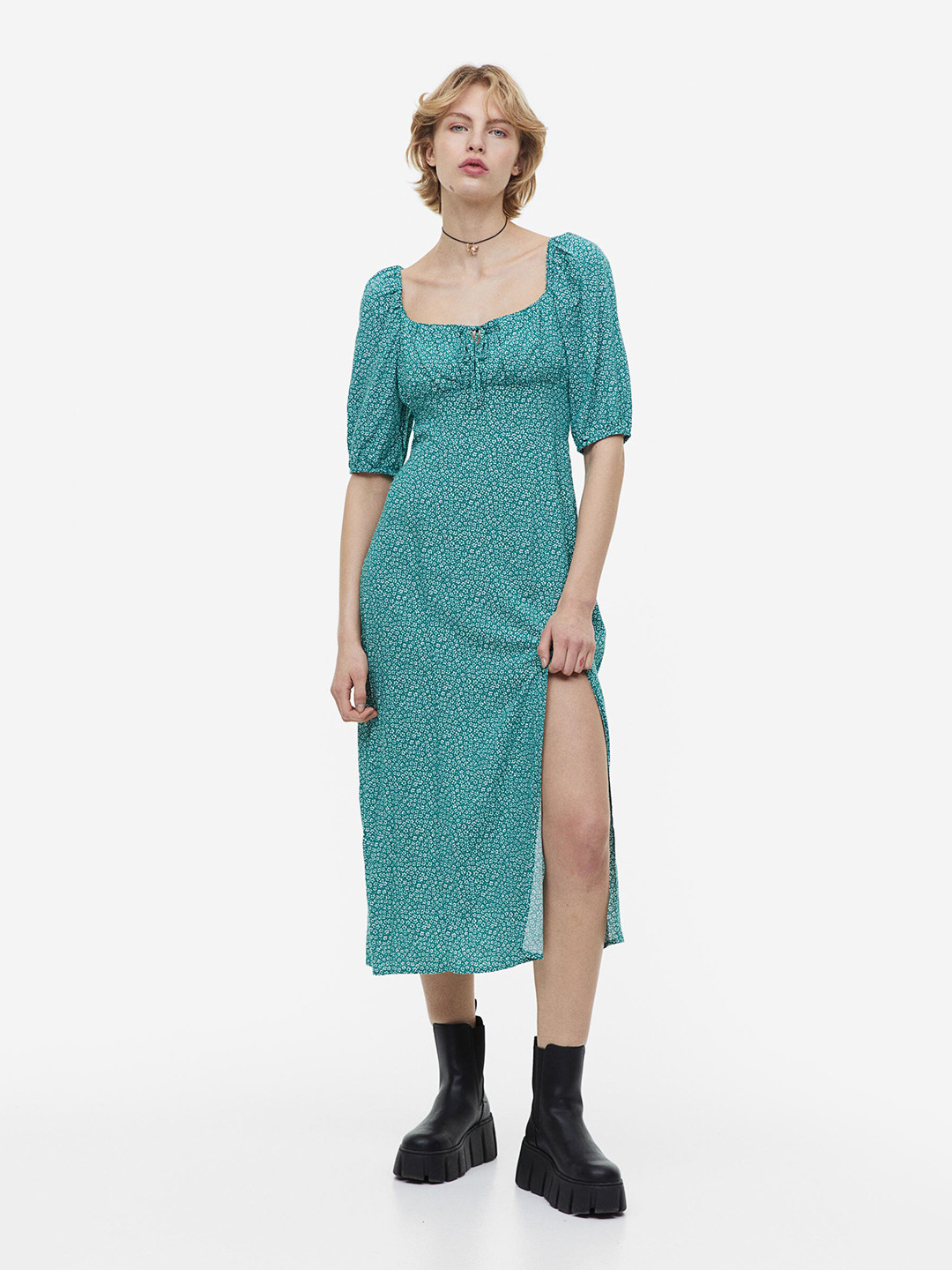 

H&M Drawstring-Detail Dress, Turquoise blue