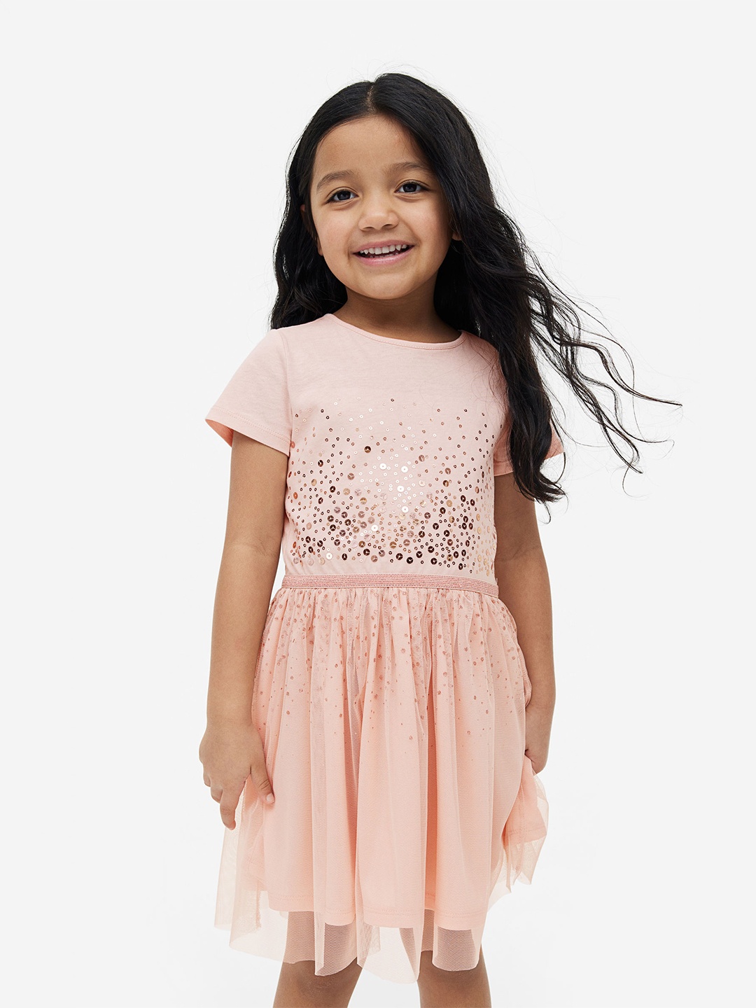 

H&M Girls Tulle-Skirt Jersey Dress, Pink