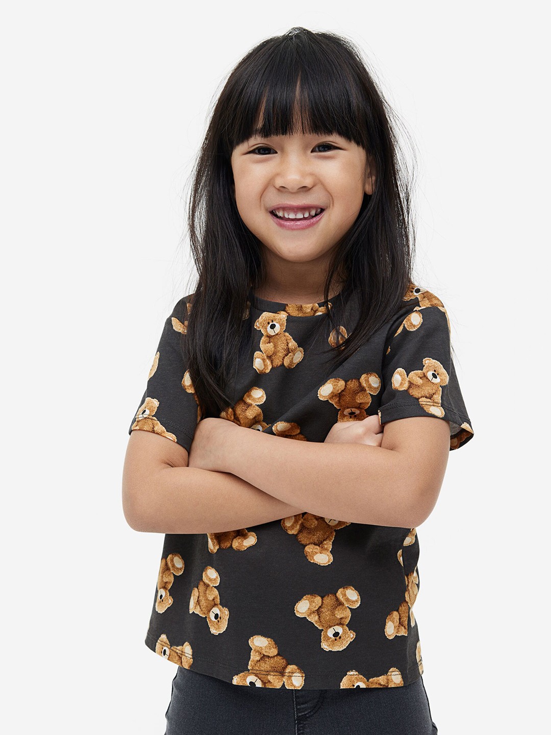 

H&M Girls Pure Cotton Printed T-Shirt, Grey