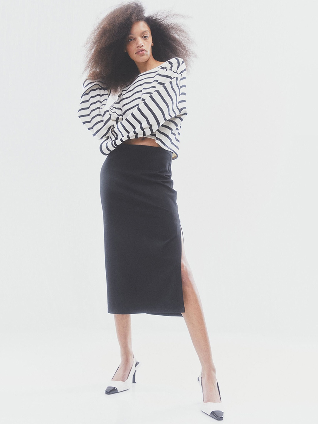 

H&M Calf-Length Slit-Hem Pencil Skirt, Black