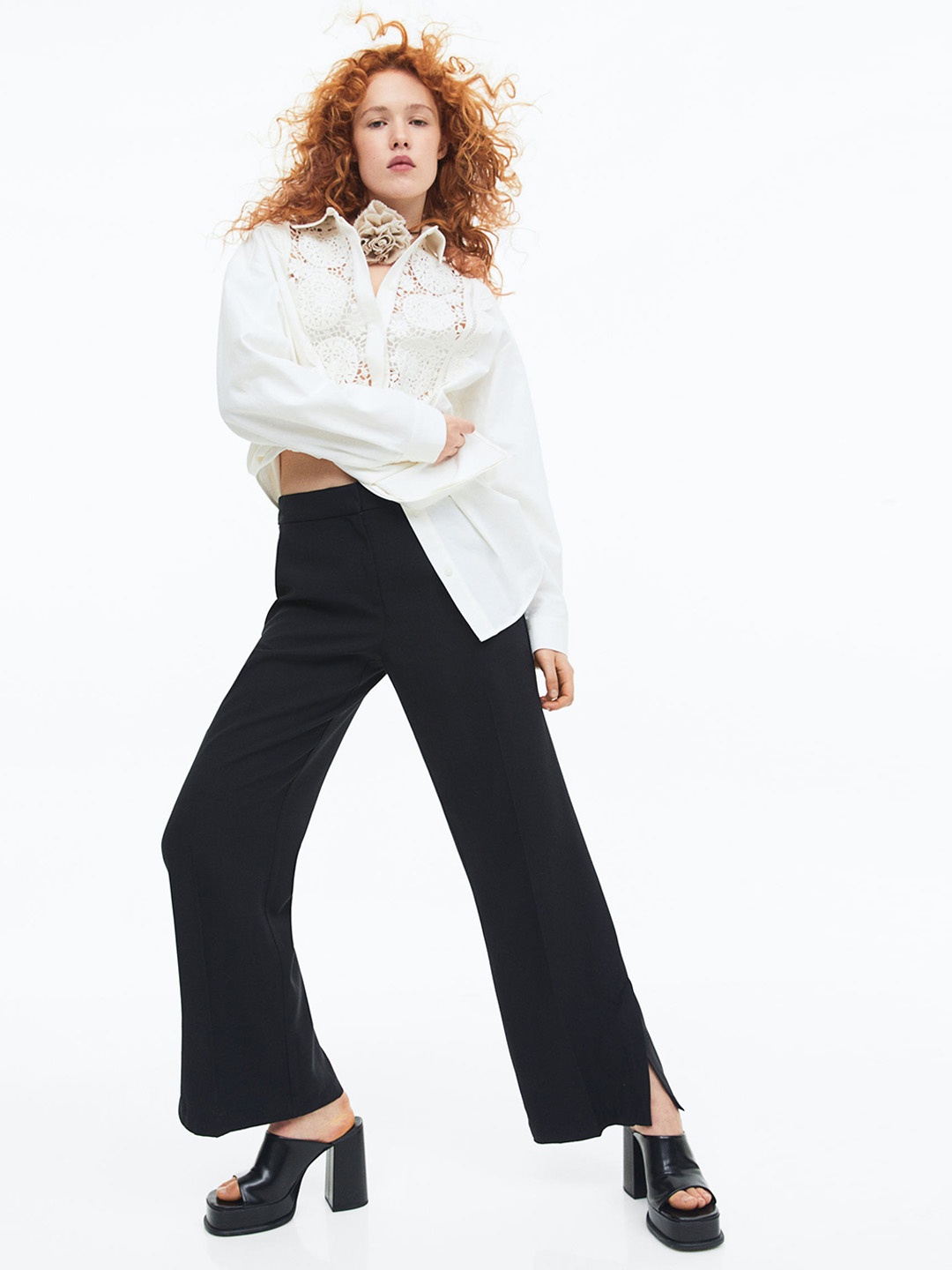 

H&M Slit-Hem Trousers, Black