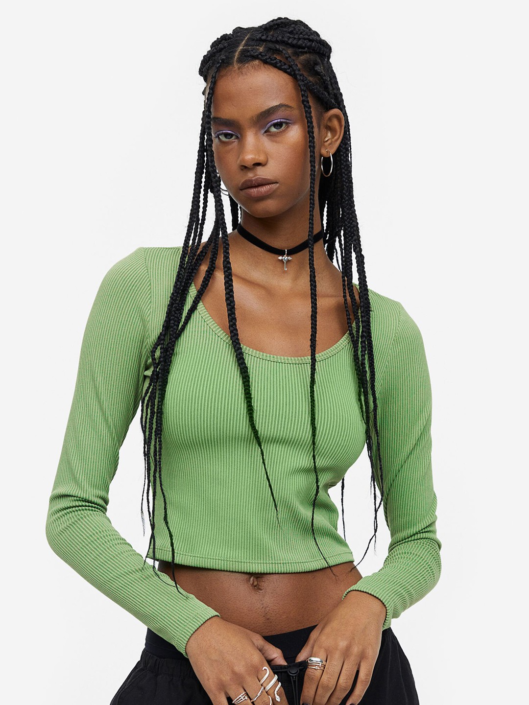 

H&M Ribbed Jersey Top, Green