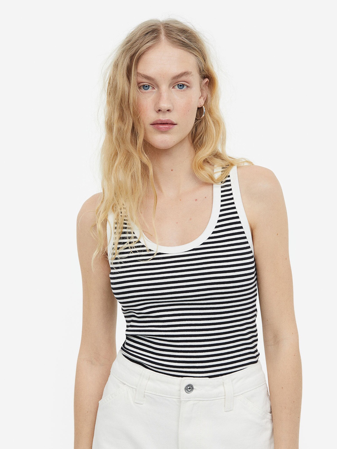 

H&M Ribbed Cotton Vest Top, Black
