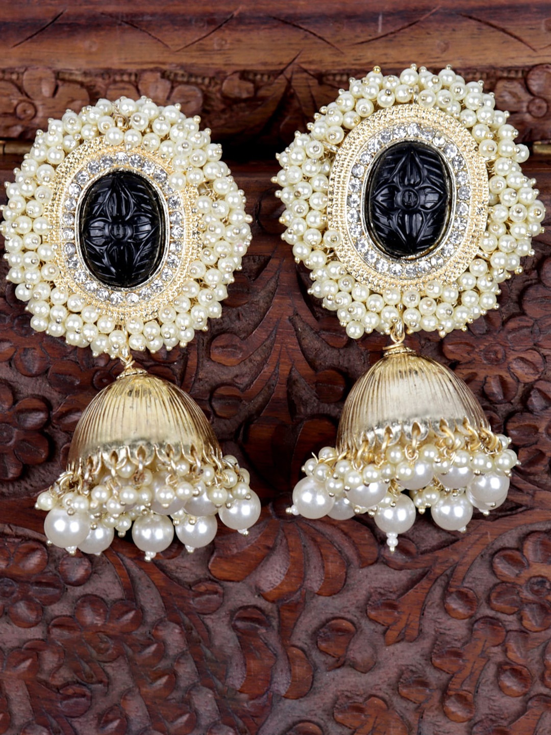 

VAGHBHATT Gold-Plated Pearls Jhumkas Earrings, White