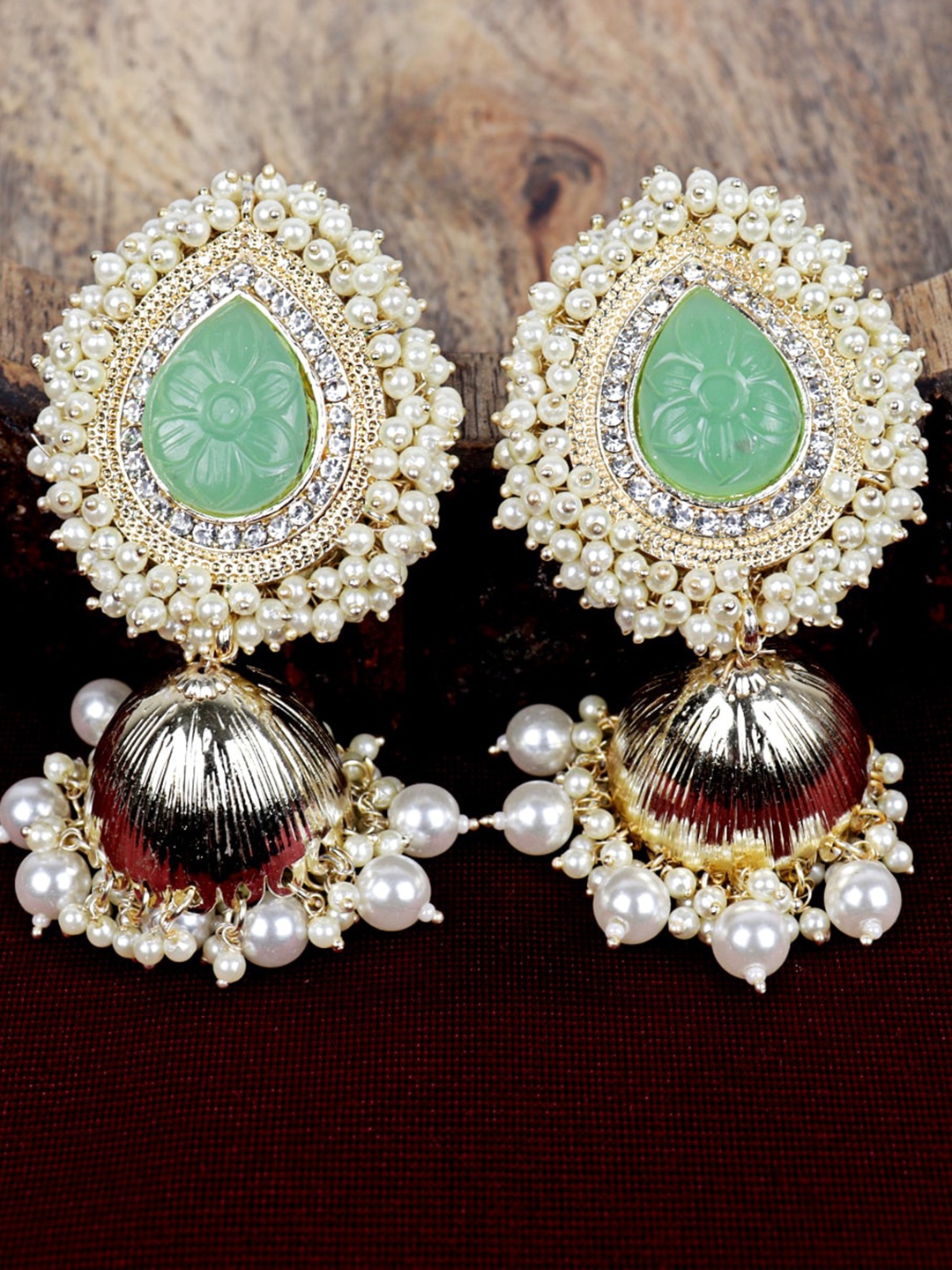 

VAGHBHATT Gold Plated Dome Shaped Jhumkas Earrings, Green