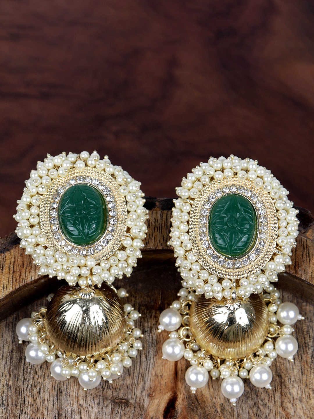 

VAGHBHATT Gold Plated Green Oval Drop Earrings