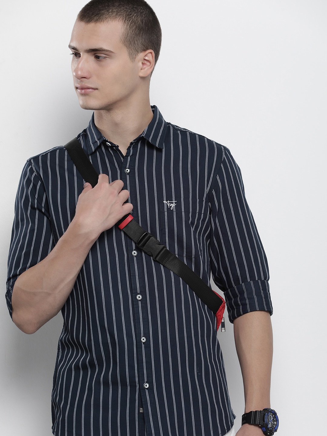

The Indian Garage Co Striped Casual Cotton Shirt, Navy blue