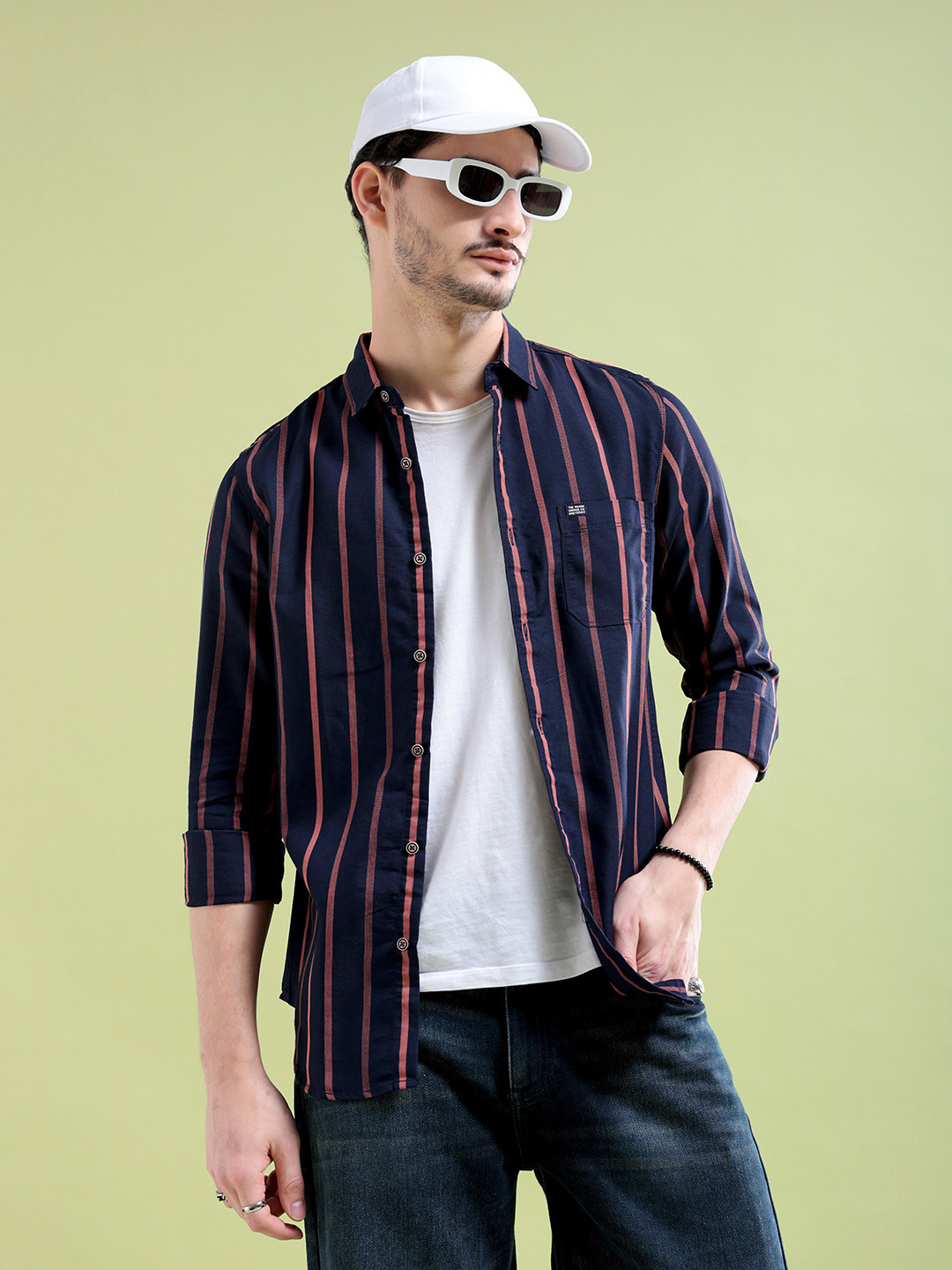 

The Indian Garage Co Striped Cotton Casual Shirt, Navy blue