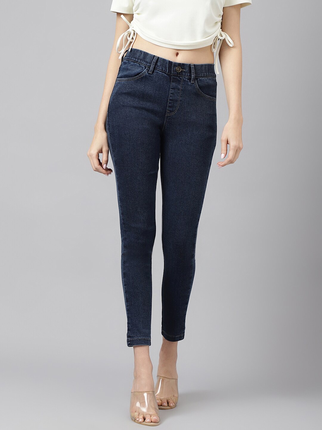 

Xpose Women Slim Fit Mid Rise Cropped Jeans, Navy blue
