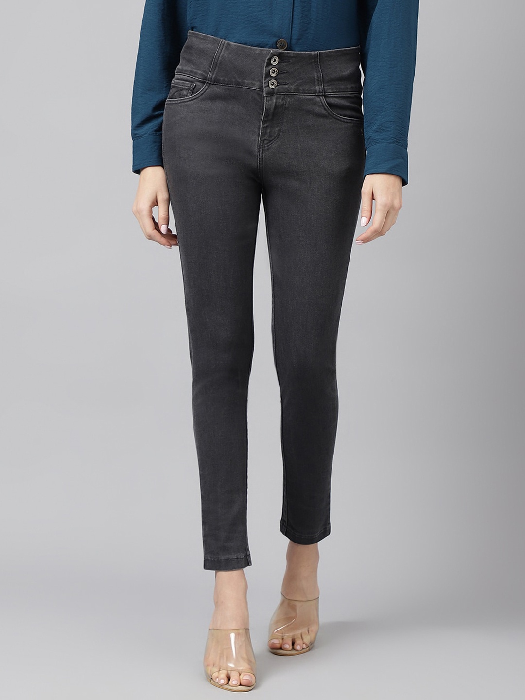 

Xpose Women Comfort Slim Fit High-Rise Jeans, Grey