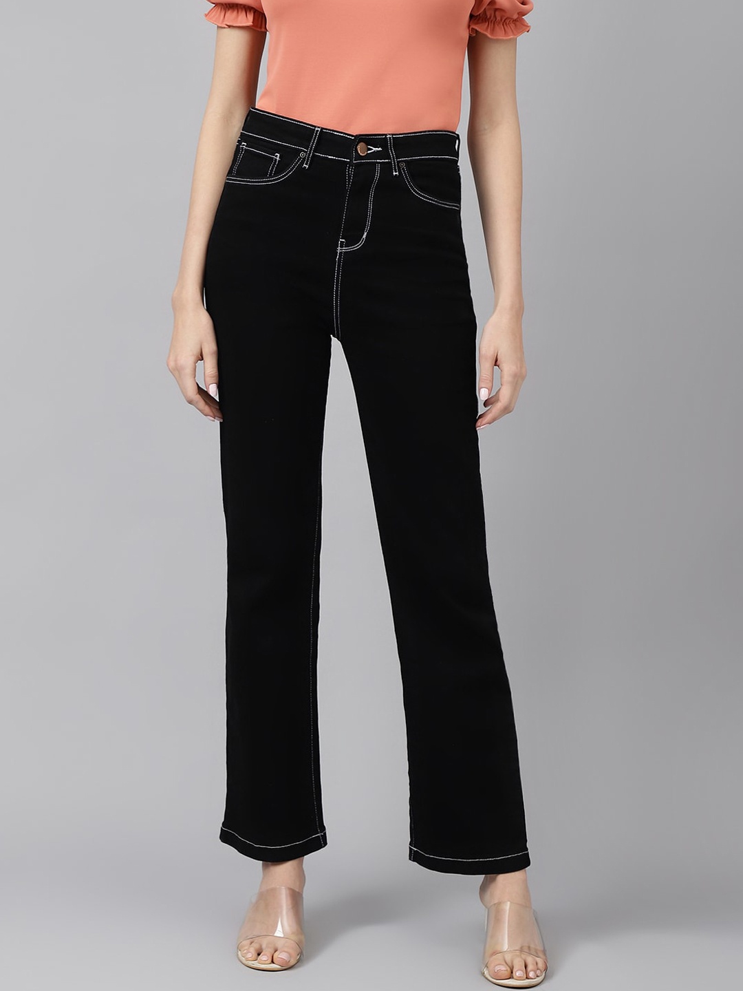 

Xpose Women Comfort Wide Leg High-Rise Stretchable Jeans, Black