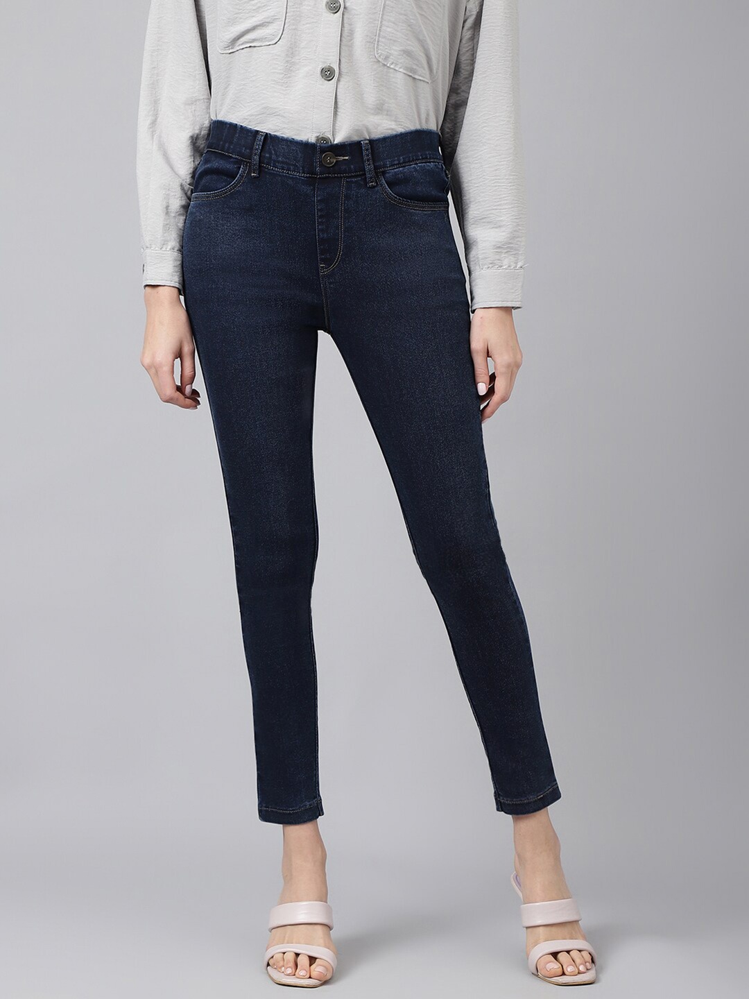 

Xpose Women Comfort Slim Fit High Rise Cropped Jeans, Navy blue
