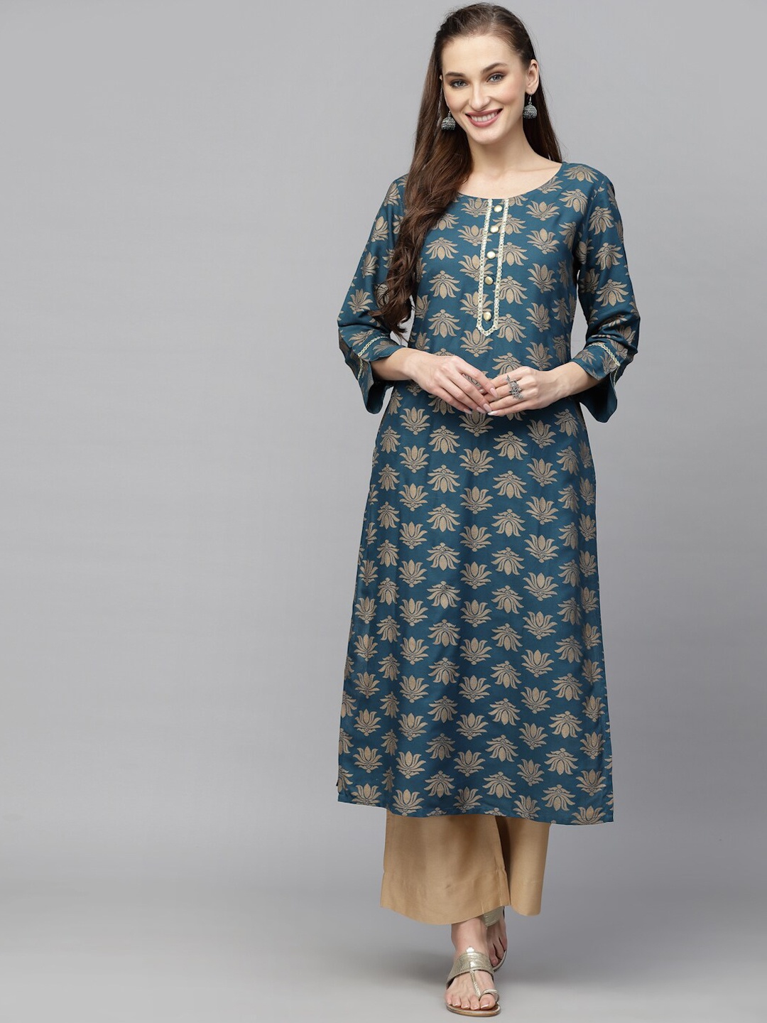 

Stylum Ethnic Motifs Printed Gotta Patti Kurta, Teal