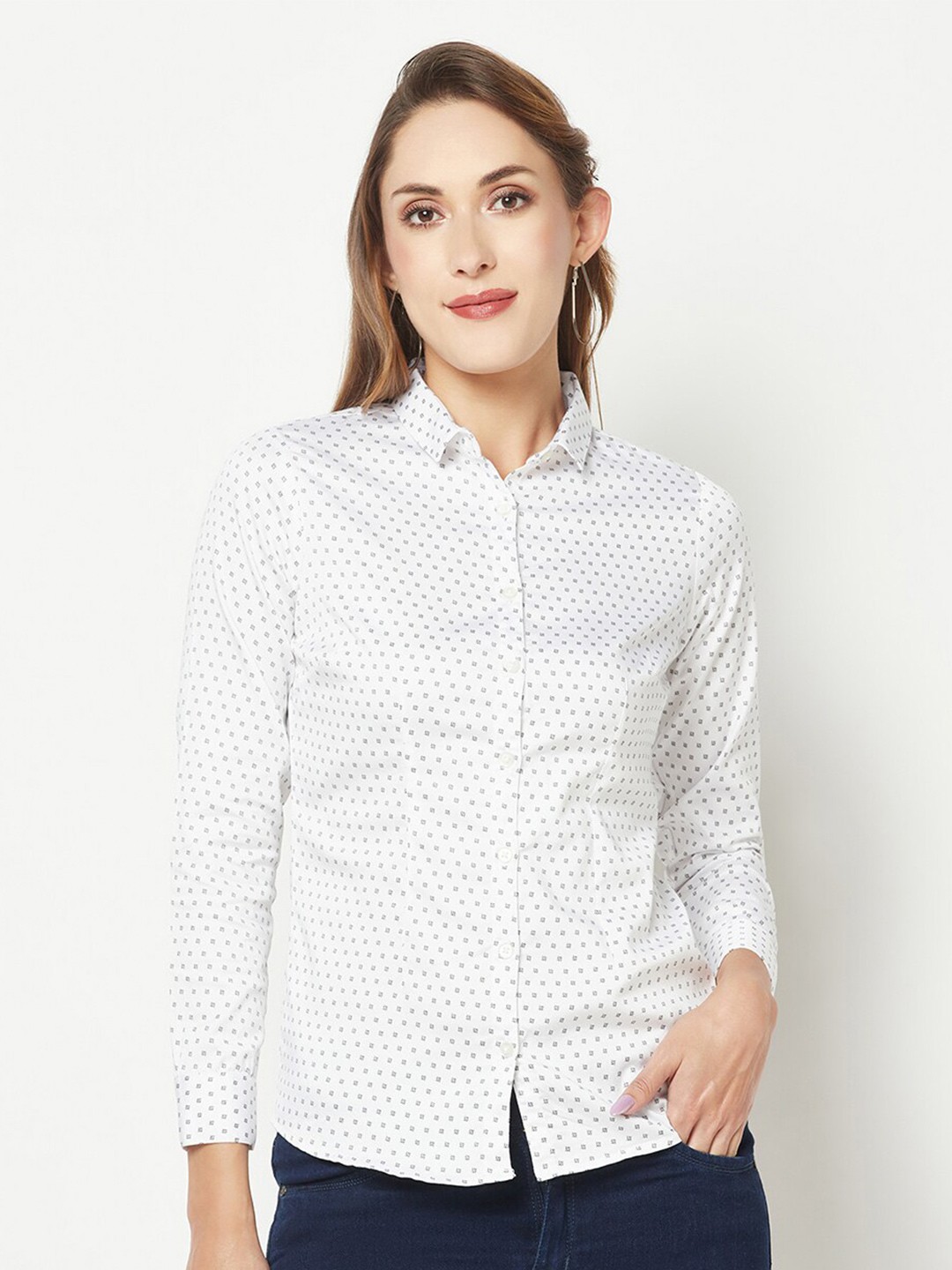 

Crimsoune Club Comfort Micro Ditsy Printed Casual Shirt, White