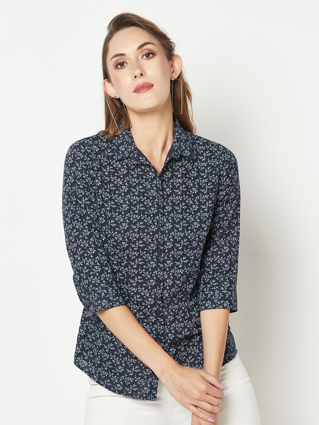 

Crimsoune Club Comfort Floral Printed Casual Shirt, Navy blue