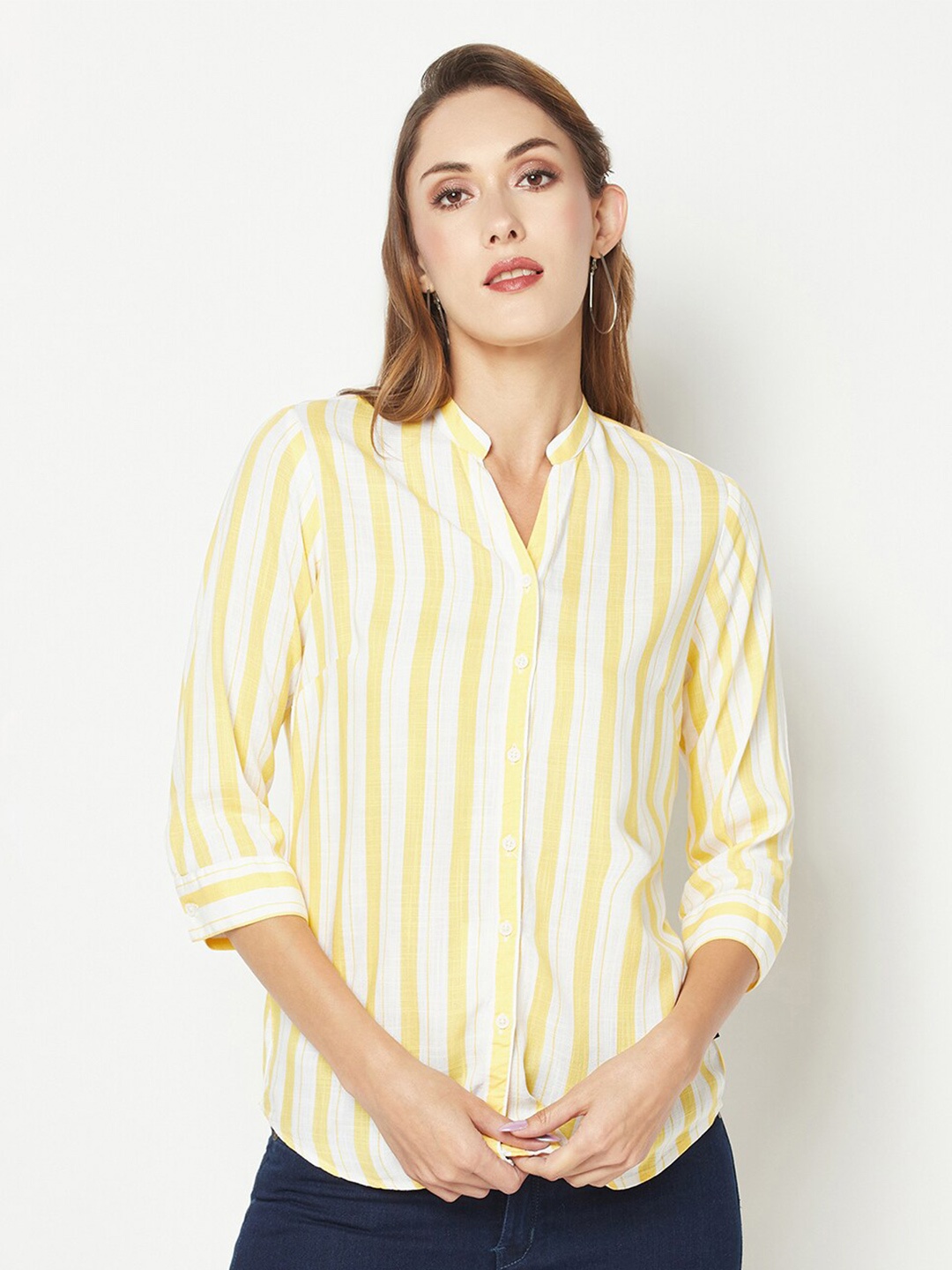 

Crimsoune Club Comfort Vertical Striped Casual Shirt, Yellow