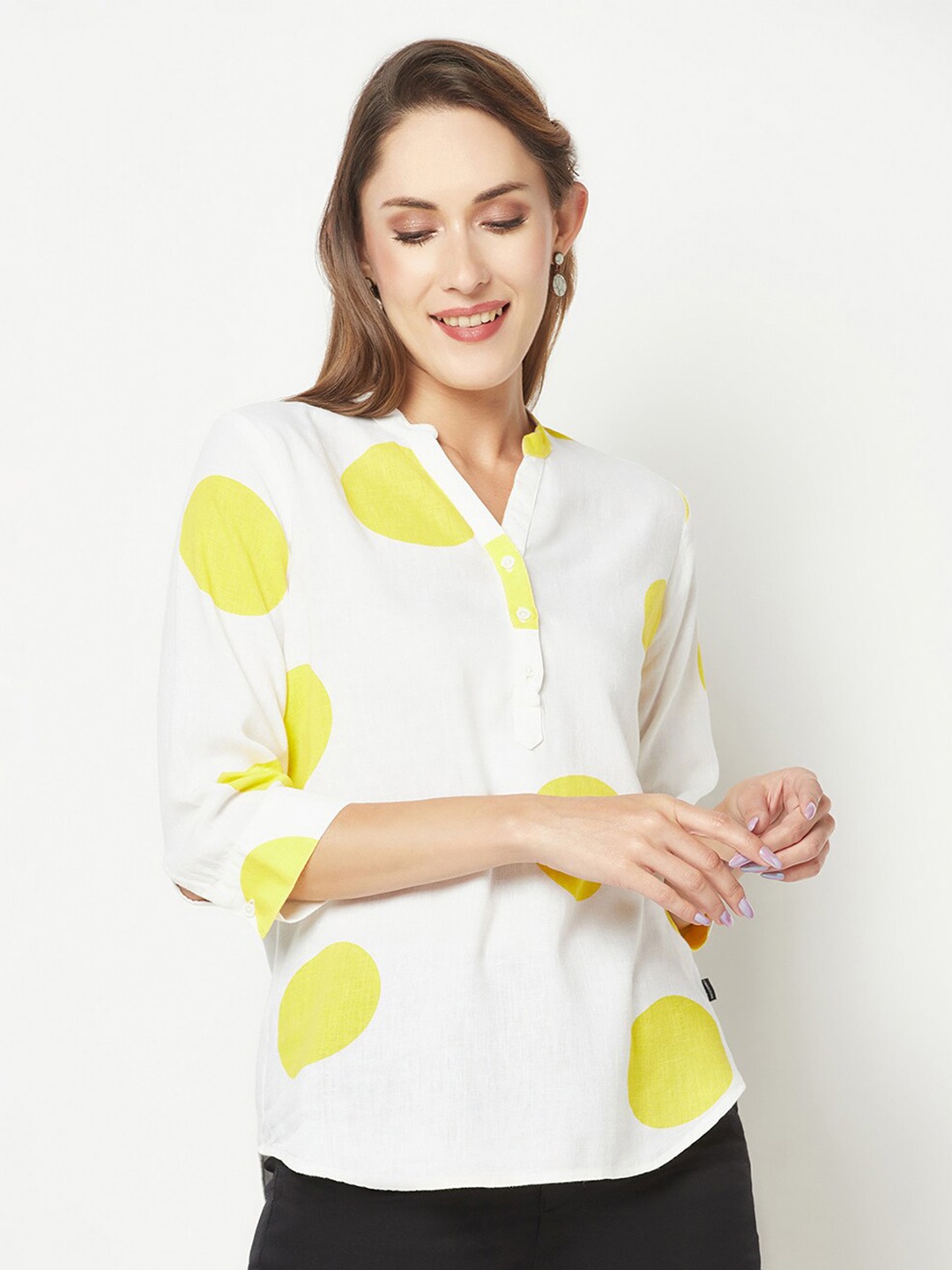 

Crimsoune Club Print Mandarin Collar Top, Yellow