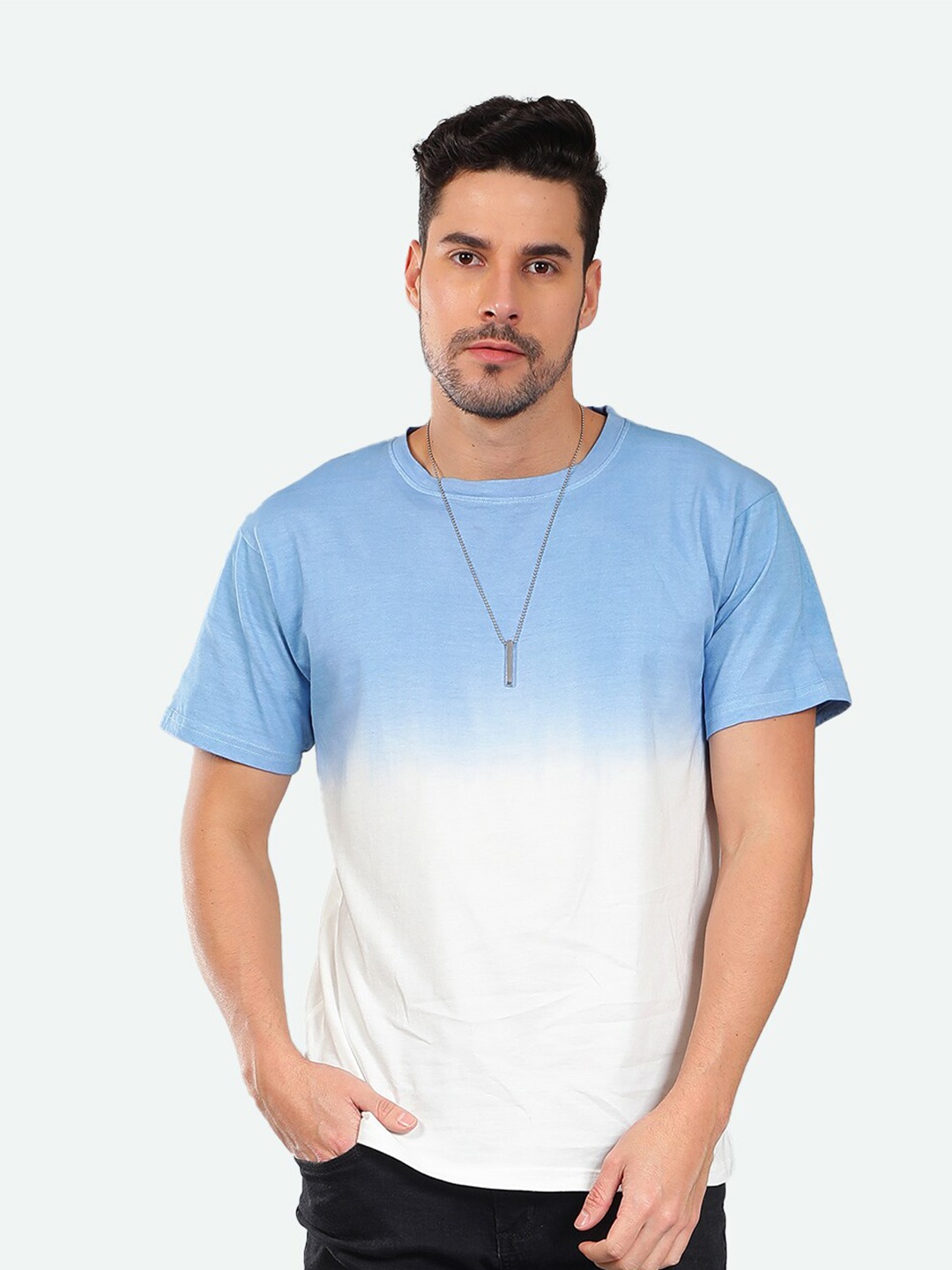 

Mad Over Print Tie and Dye Round Neck Casual Cotton T-shirt, White
