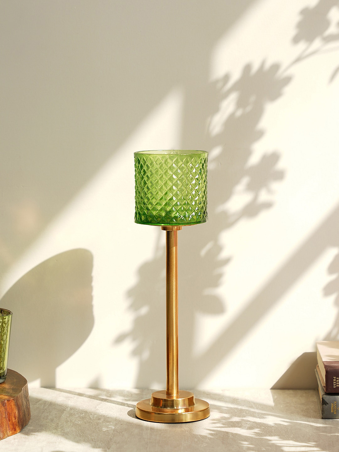 

Pure Home and Living Green & Gold-Toned Textured Hurricane Candle Holders