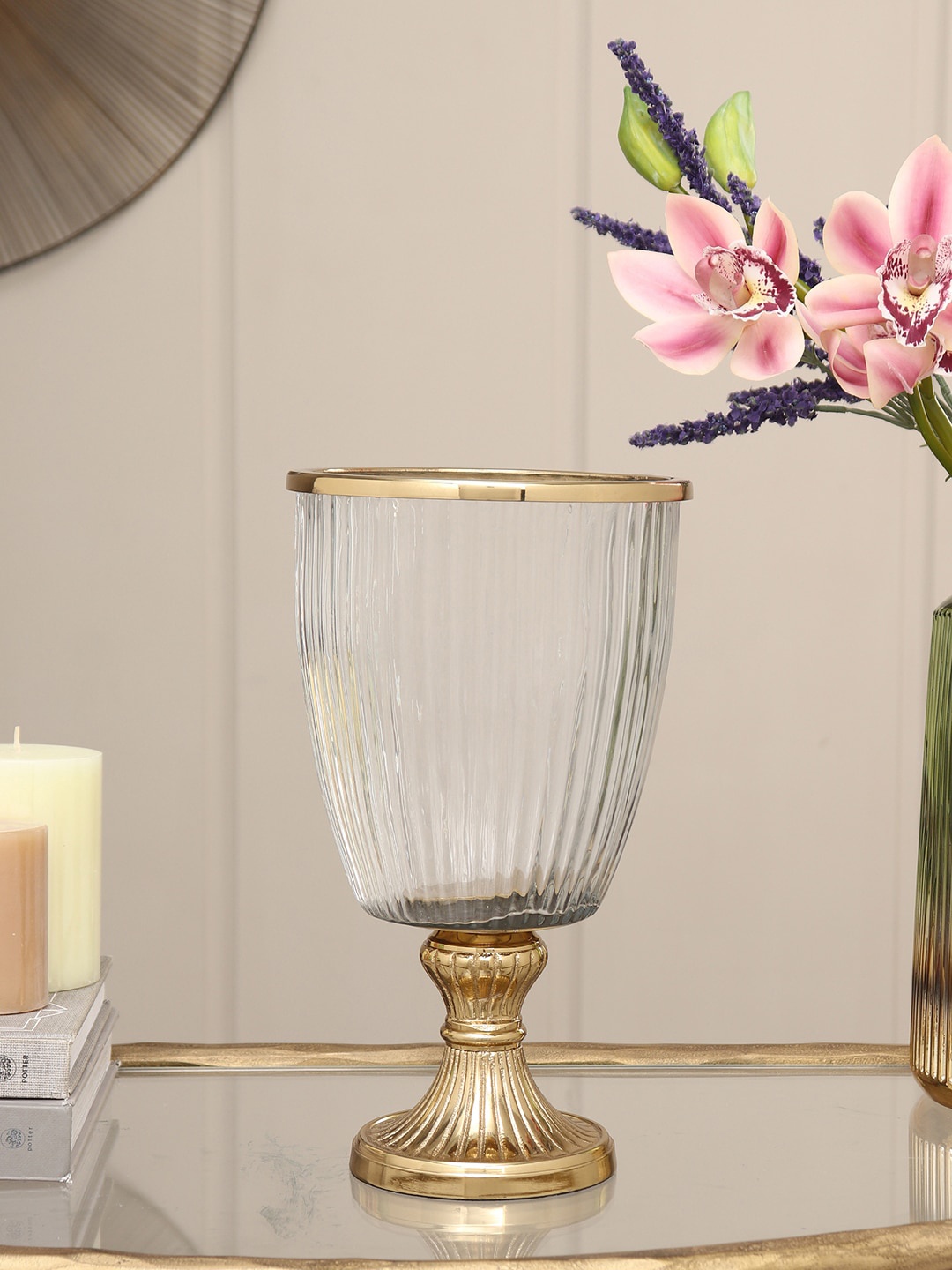 

Pure Home and Living Transparent & Gold-Toned Textured Candle Holder