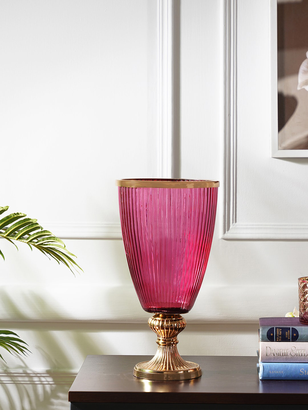 

Pure Home and Living Purple Ribbed Glass Hurricane