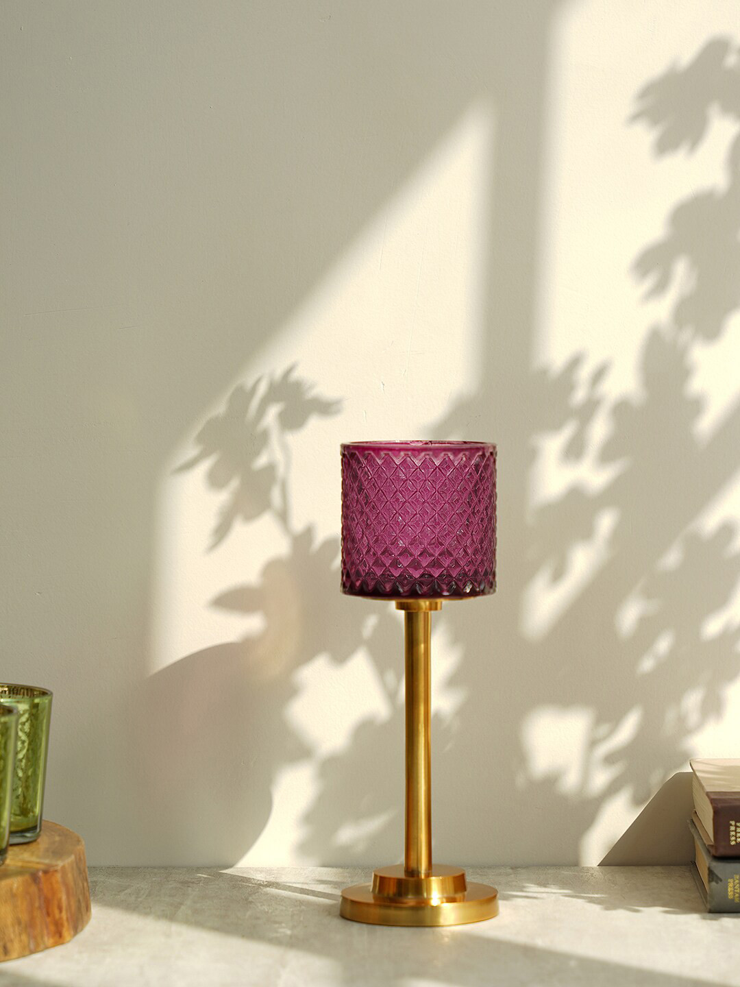 

Pure Home and Living Purple & Gold-Toned Textured Candle Holder