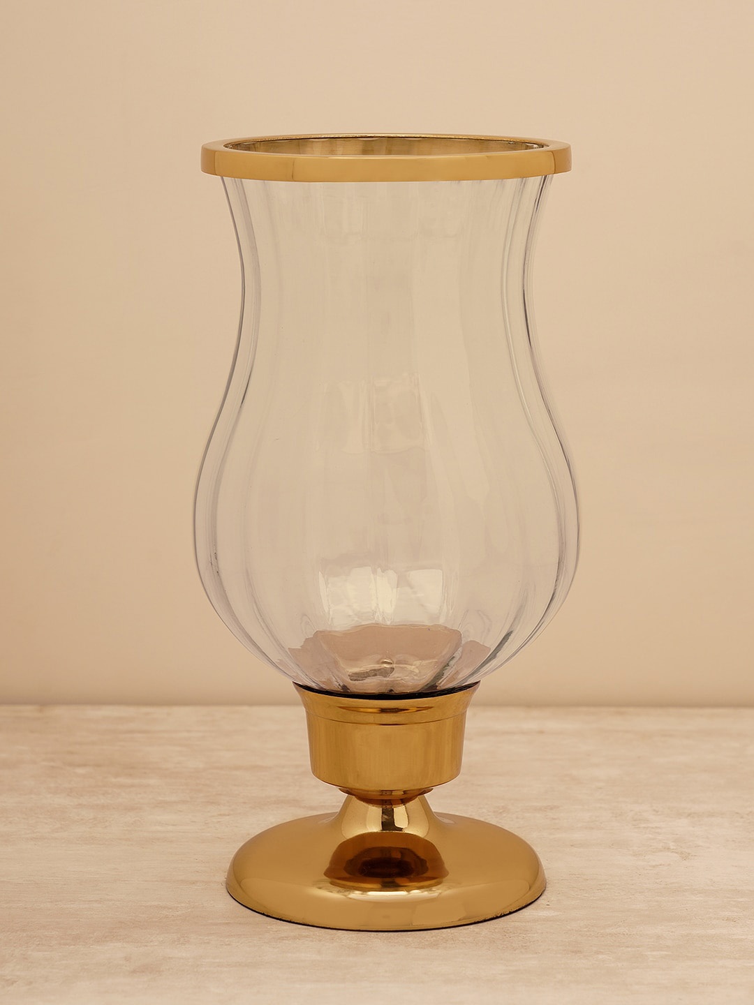

Pure Home and Living Transparent & Gold-Toned Textured Clear Glass Hurricane Holder