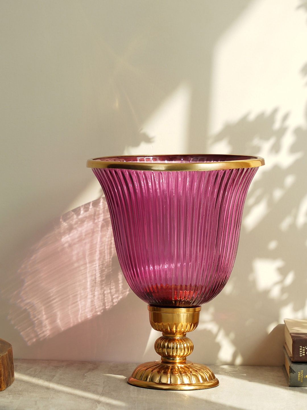 

Pure Home and Living Purple & Gold-Toned Textured Glass Hurricane