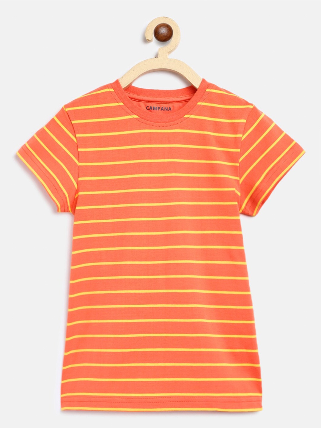 

Campana Girls Striped Cotton T-shirt, Orange