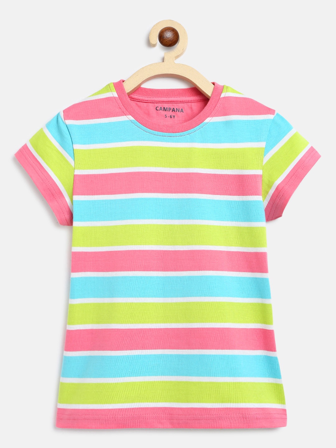 

Campana Girls Striped Round Neck T-shirt, Pink