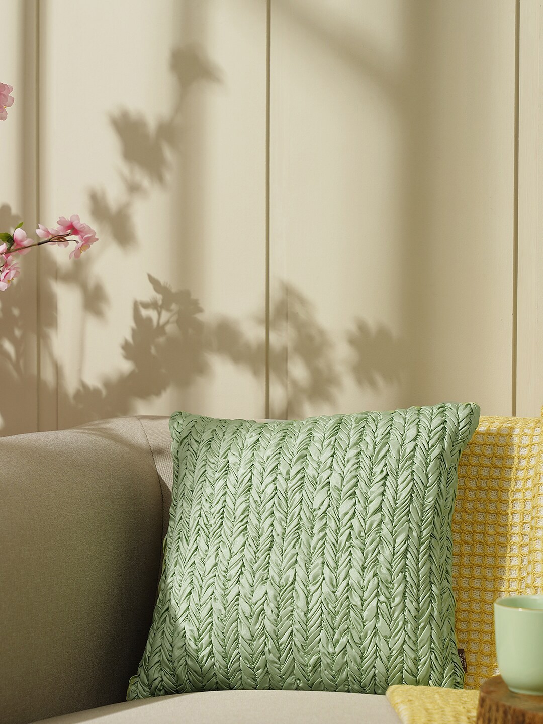 

Pure Home and Living Green Chevron Textured Square Cushion Cover