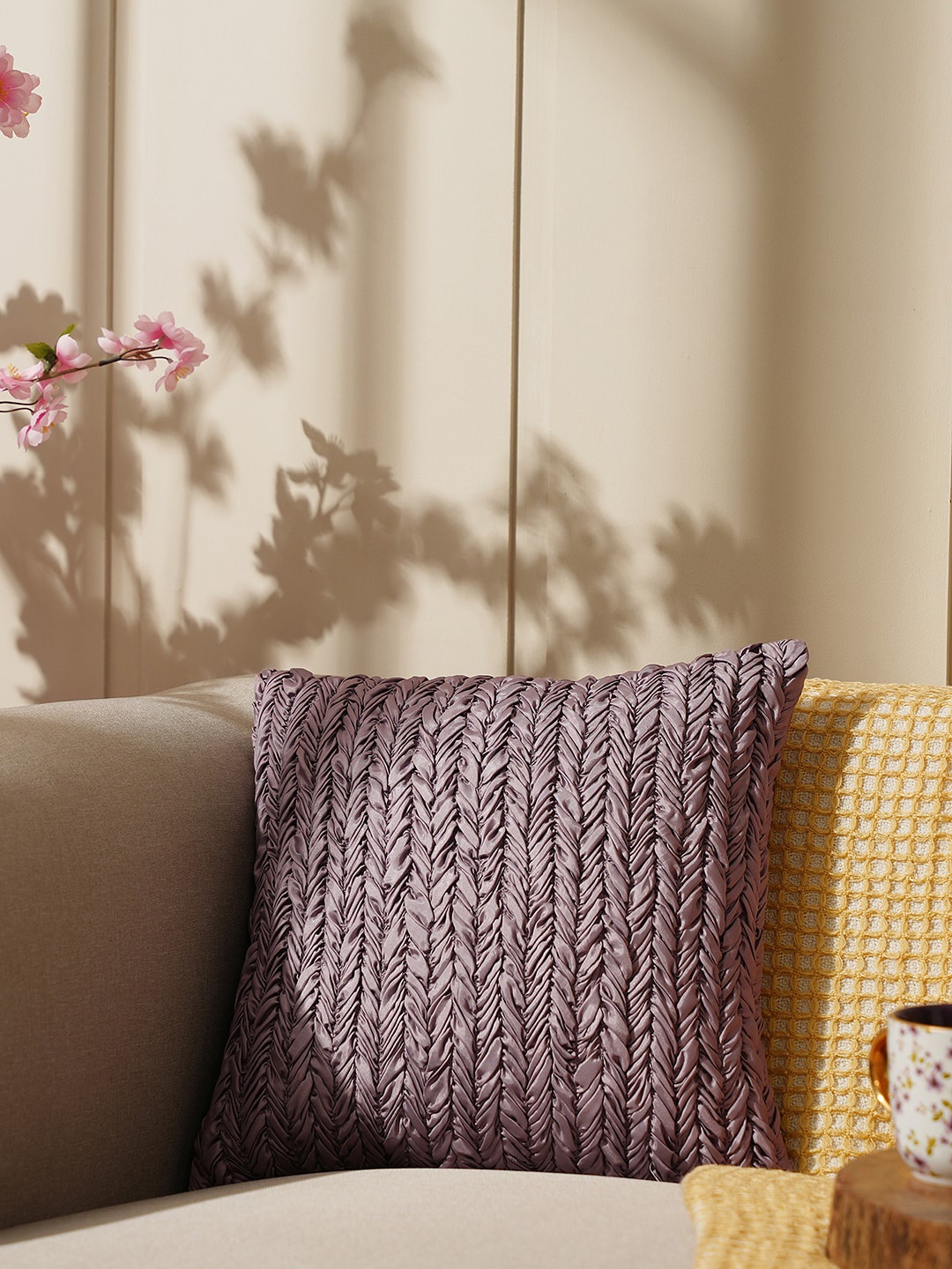 

Pure Home and Living Purple Chevron Textured Square Cushion Cover