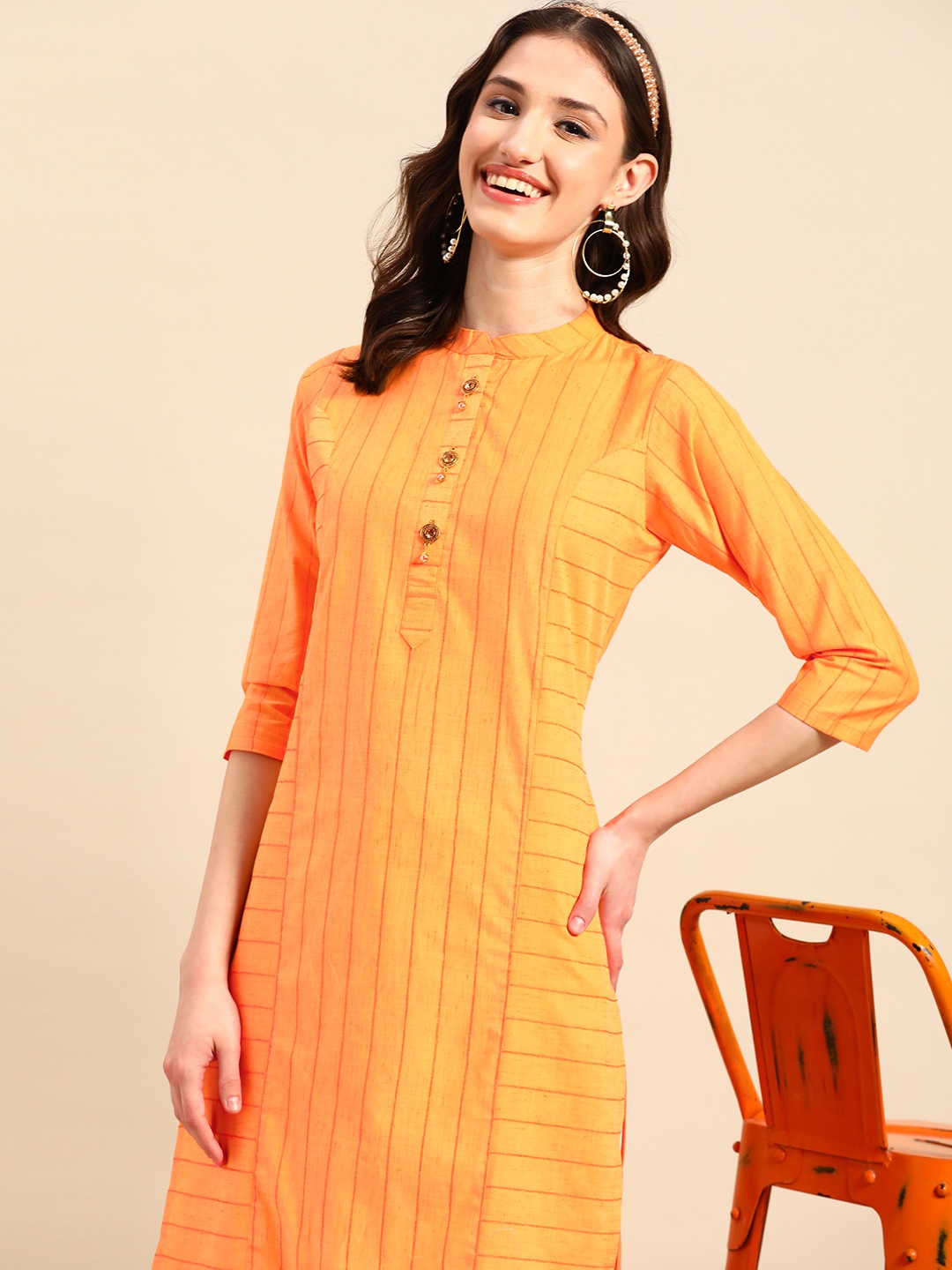 

Sangria Striped Jacquard Kurta, Yellow