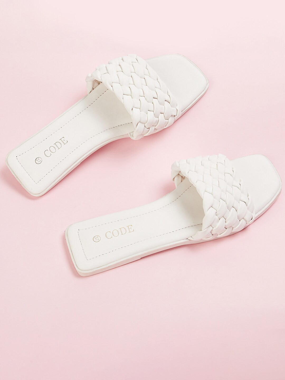 

CODE by Lifestyle Women Woven Design Open Toe Flats, White