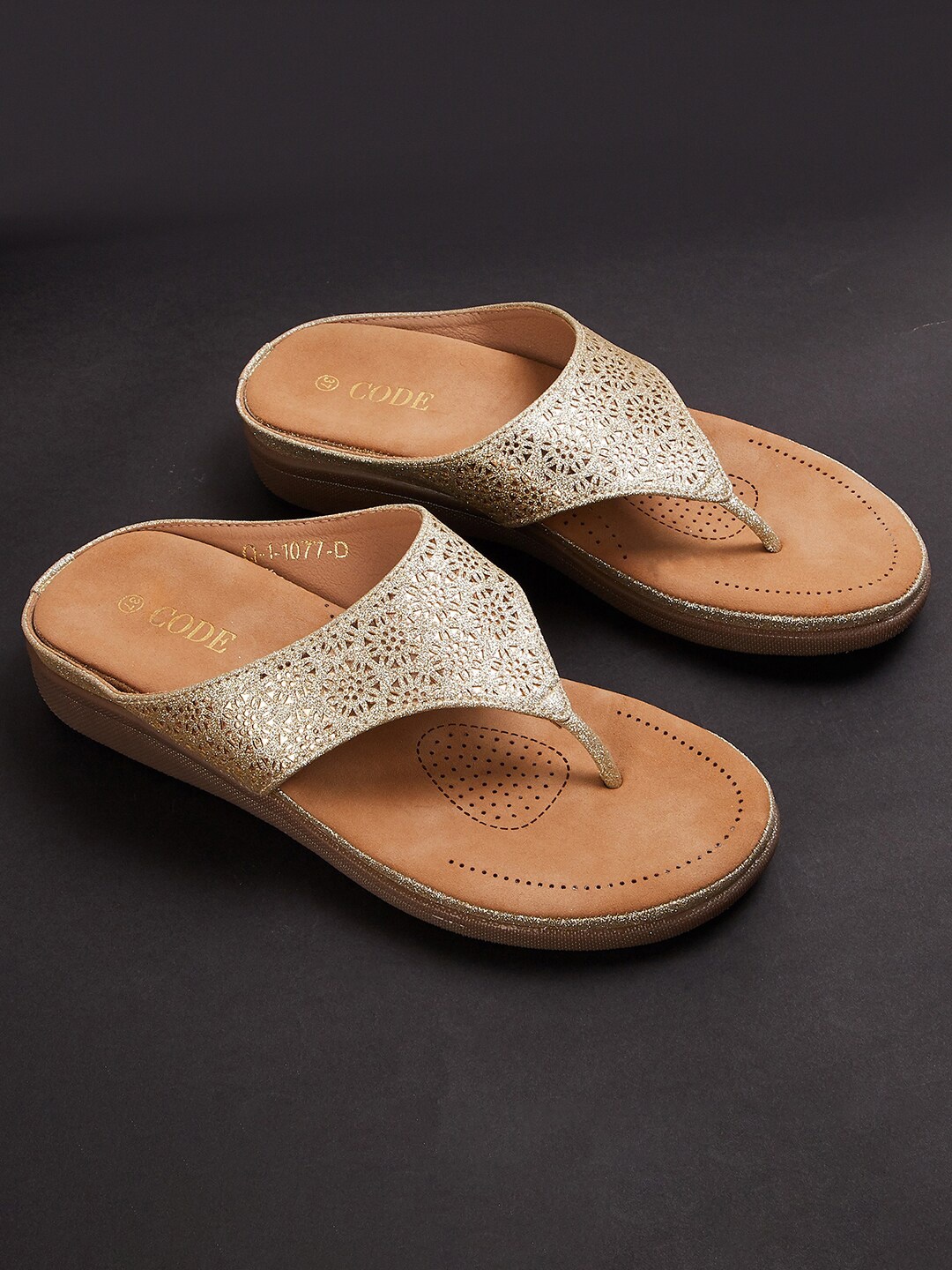 

CODE by Lifestyle Women Ethnic Embellished T-Strap Flats, Gold