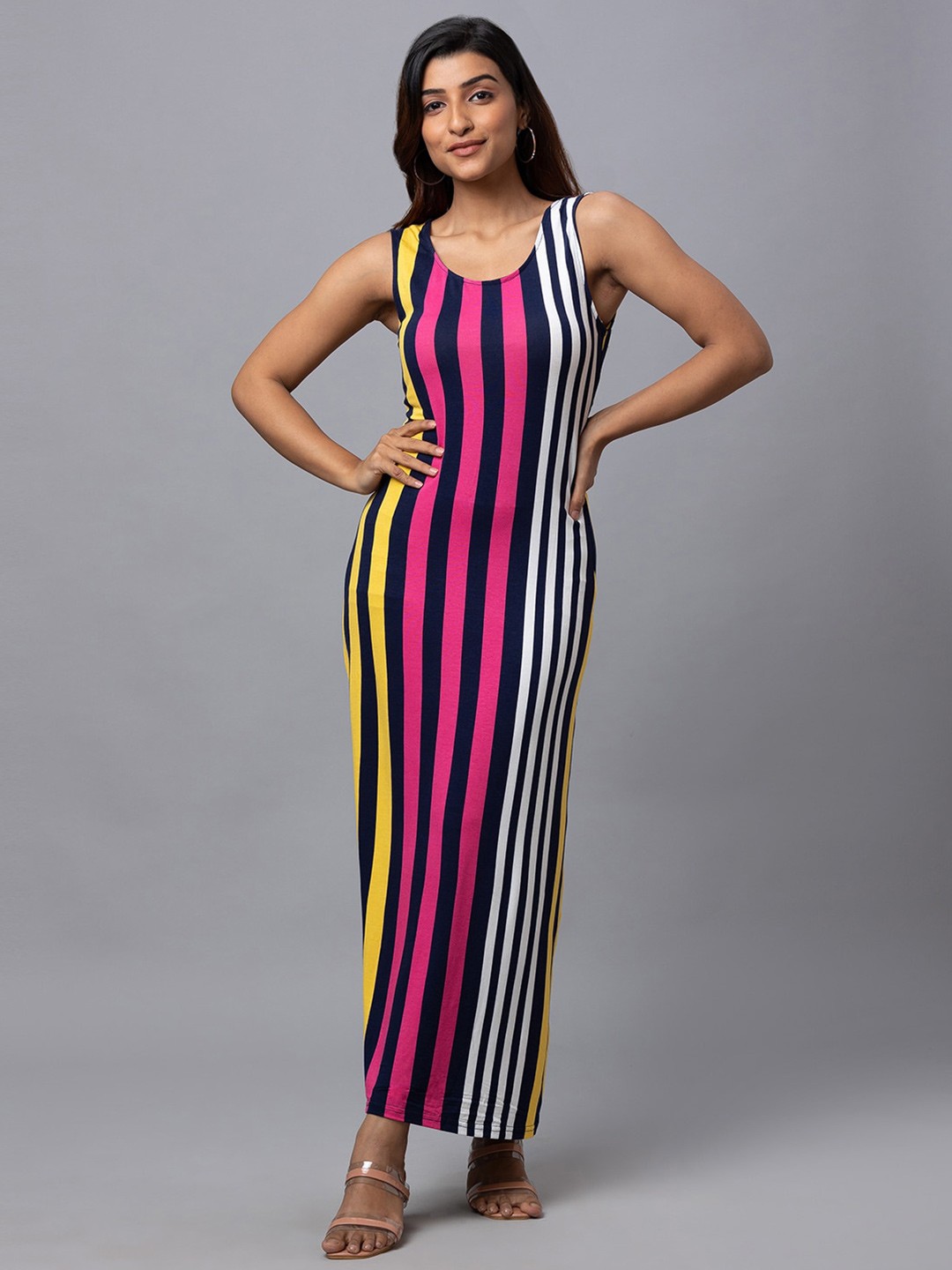 

Globus Striped Sleeveless Sheath Maxi Dress, Pink