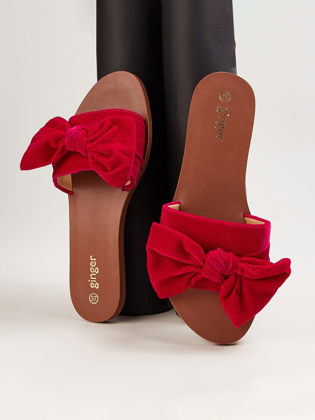 

Ginger by Lifestyle Women Self Design Fabric Open Toe Flats, Red