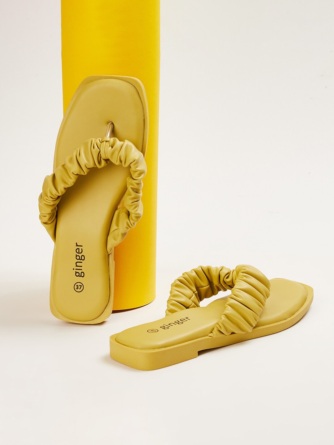 

Ginger by Lifestyle Women Solid T-Strap Flats, Yellow